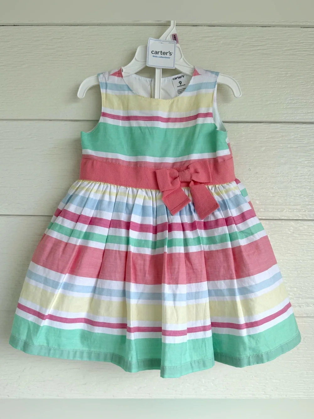 Carter's Sleeveless Pastel Stripe Bow Dress Size 9 Months Little Collections